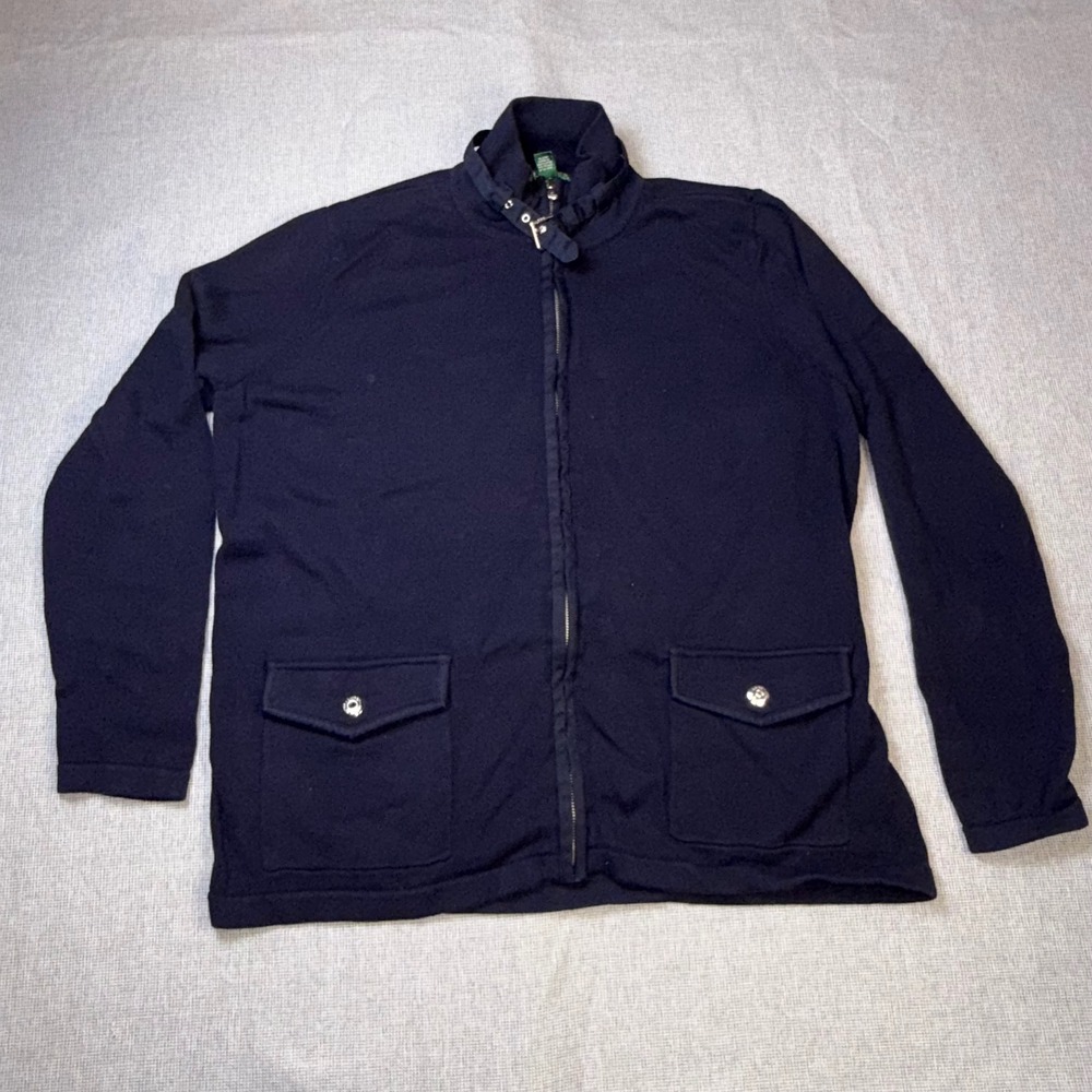 Lauren Ralph Lauren Navy Blue Full Zip Buckle Neck Cotton Sweater 1X